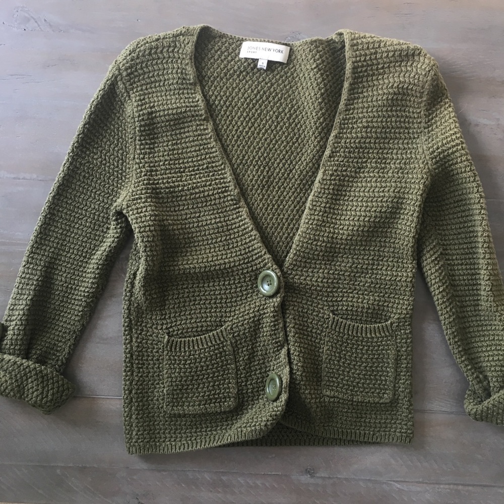 Jones New York olive cardigan